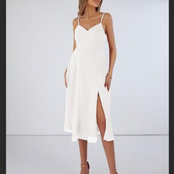 Azazie Clarissa White Midi Dress - Picture 1 of 6